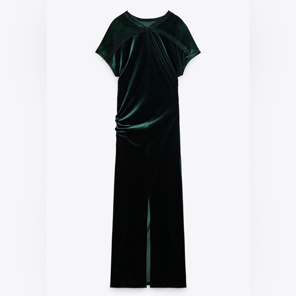 ZARA ~ Green Draped Velvet Dress - Picture 8 of 12